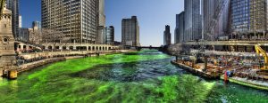 the Chicago River dyed green 